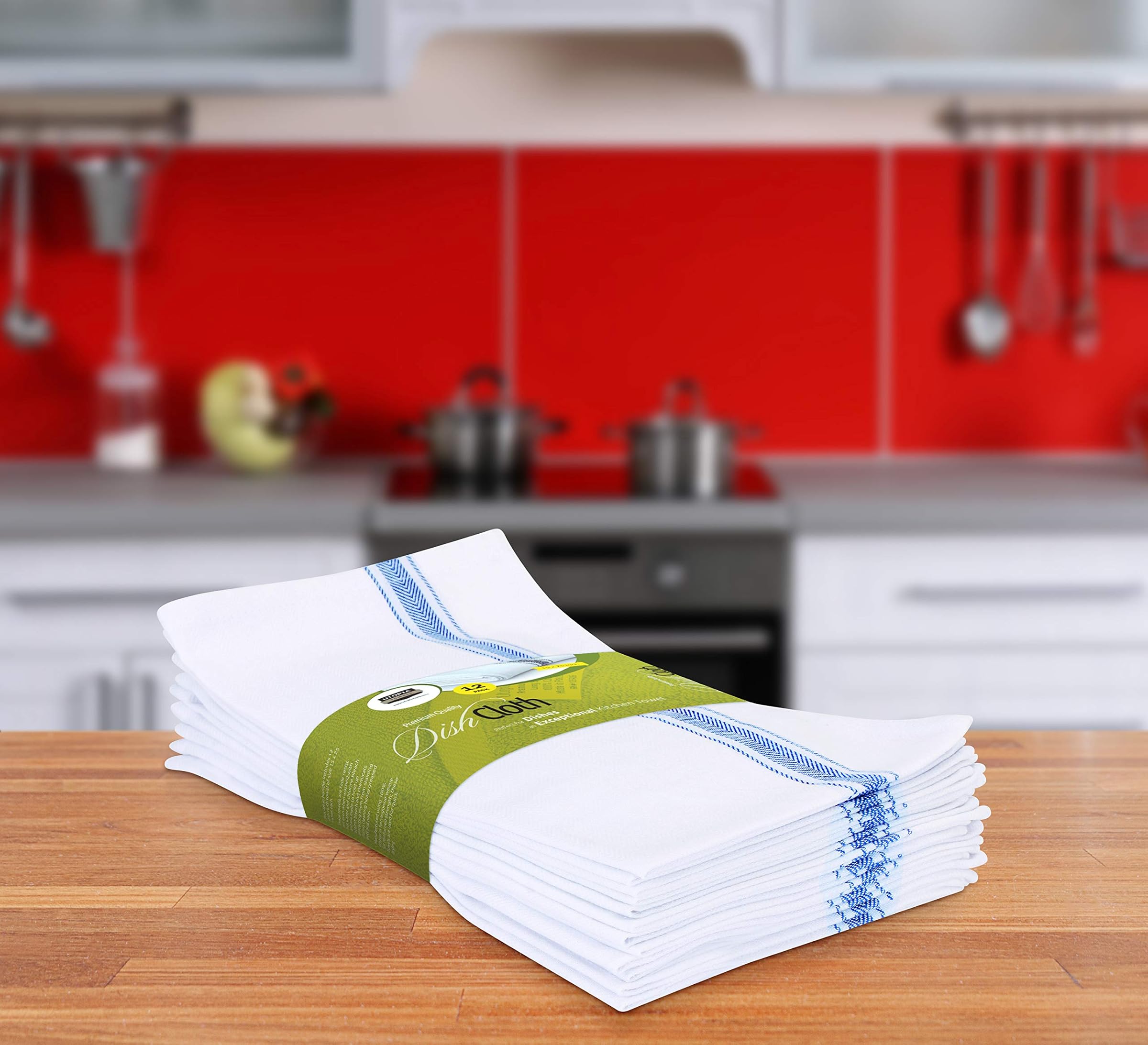 Kitchen Towels, Dish Cloths (12 Pack) Machine Washable Cotton White Kitchen Dish Cloths, Napkins, Tea Towels (15 x 25 inches) by Utopia Towels