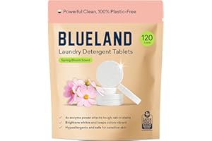 BLUELAND Laundry Detergent Tablets, 120 Count, Spring Bloom Scent, Plastic-Free Eco-Friendly Pods, Sheets, Liquid Alternative - Safe for Sensitive Skin, Gentle
