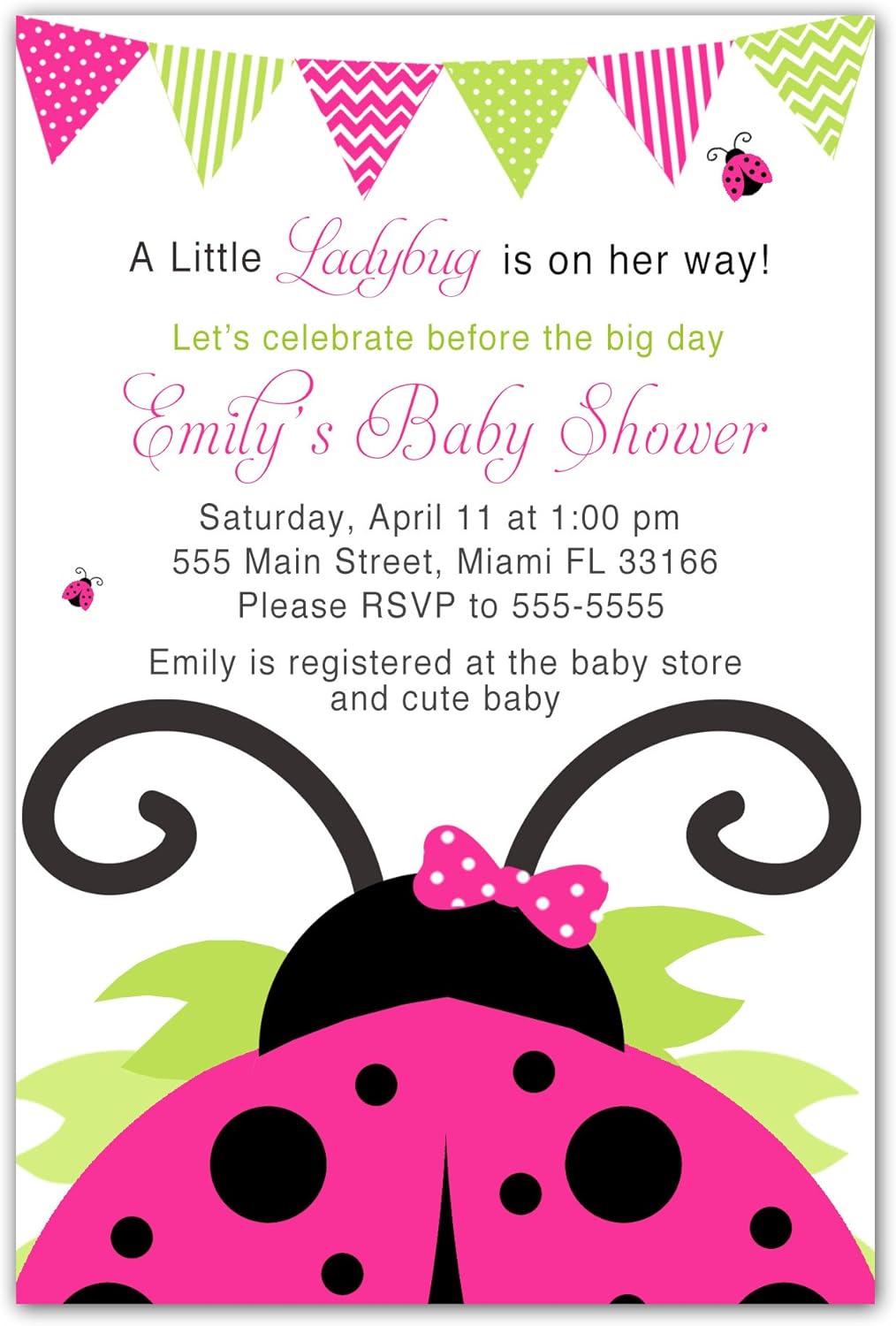 Amazon Com 30 Invitations Hot Pink Ladybug Baby Girl Shower Or