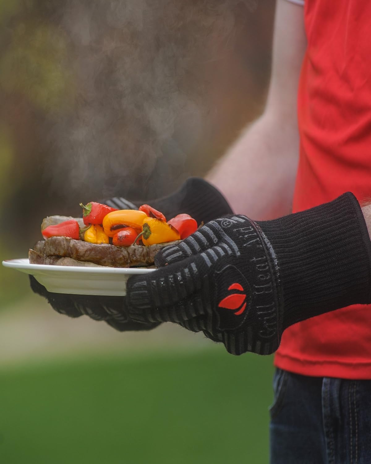 Grill Heat Aid BBQ Gloves Heat Resistant 1, 472℉ Extreme. Kitchen Dexterity Handle Oven Cooking Hot Food on Cast Iron, Baking, Barbecue, Smoker. Multi-Purpose Fireproof Indoor Outdoor Use Men & Women : Garden & Outdoor