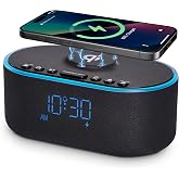 Odokee Qi Certified Wireless Charging Alarm Clock Radio for Bedroom | Fast Wireless Charger for iPhone Samsung - 10W Stereo Bluetooth Speaker - Dimmable Digital Clock with FM Radio - Black