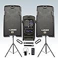 MUSYSIC PA Speaker System with 2000W Amp & Wireless UHF Microphone System-Rechargable pa System and 5 Ch Mixer wtih Power Amplifier for PA Systems- DJ & Portable Sound System-Bluetooth speaker-10