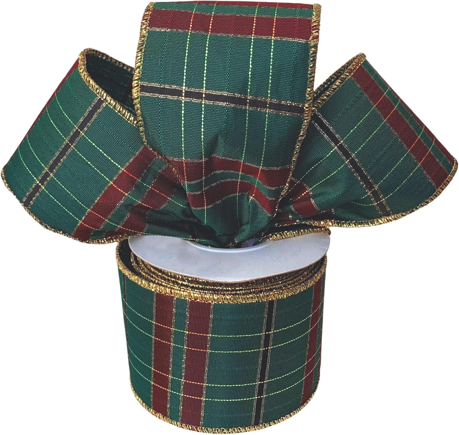 Bows & Ribbons - Hunter Green Christmas Plaid Wired Ribbon - 2 1/2