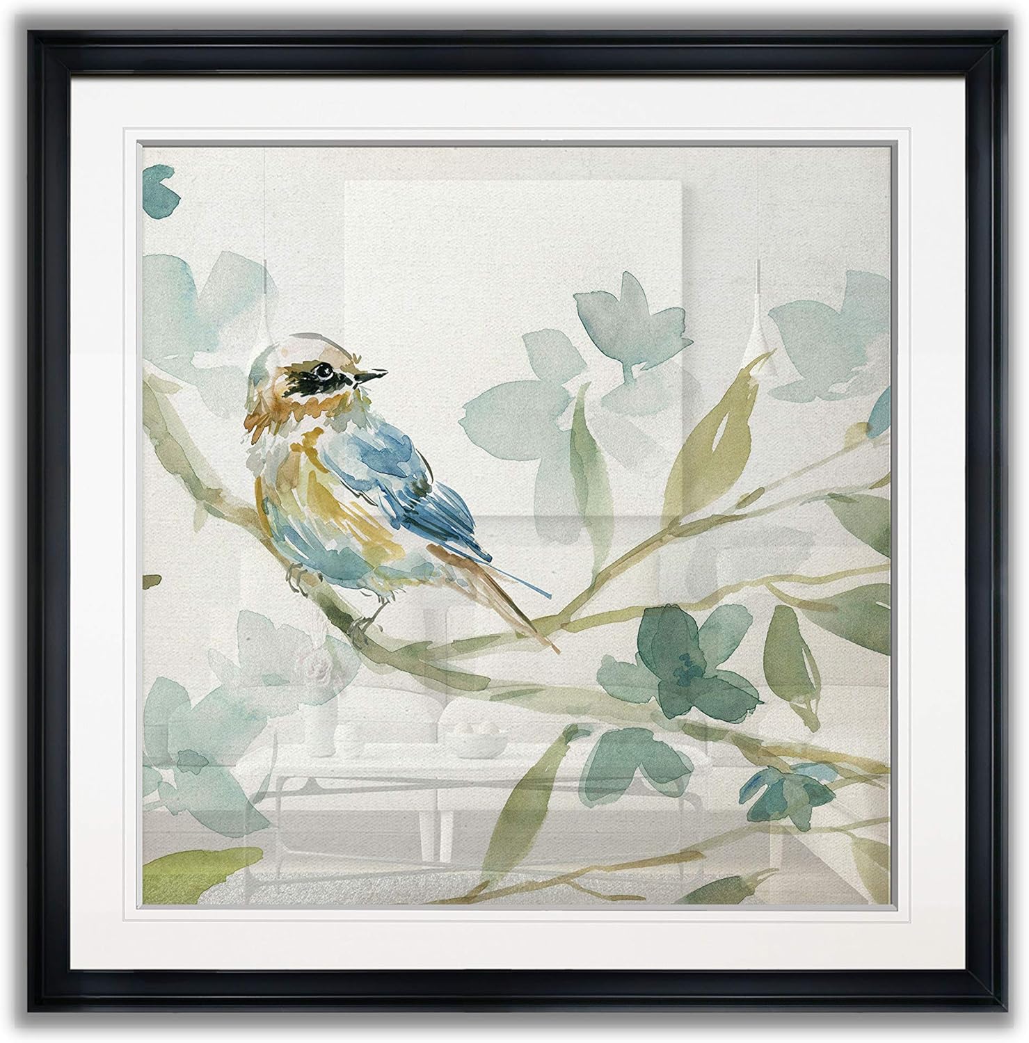 Renditions Gallery Spring Melody I Contemporary Artwork Bird Art Framed Scenic Giclee Canvas Prints Animals Wall Decor Painting, 16 x 16, Black