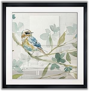 Renditions Gallery Spring Melody I Contemporary Artwork Bird Art Framed Scenic Giclee Canvas Prints Animals Wall Decor Painting, 16 x 16, Black