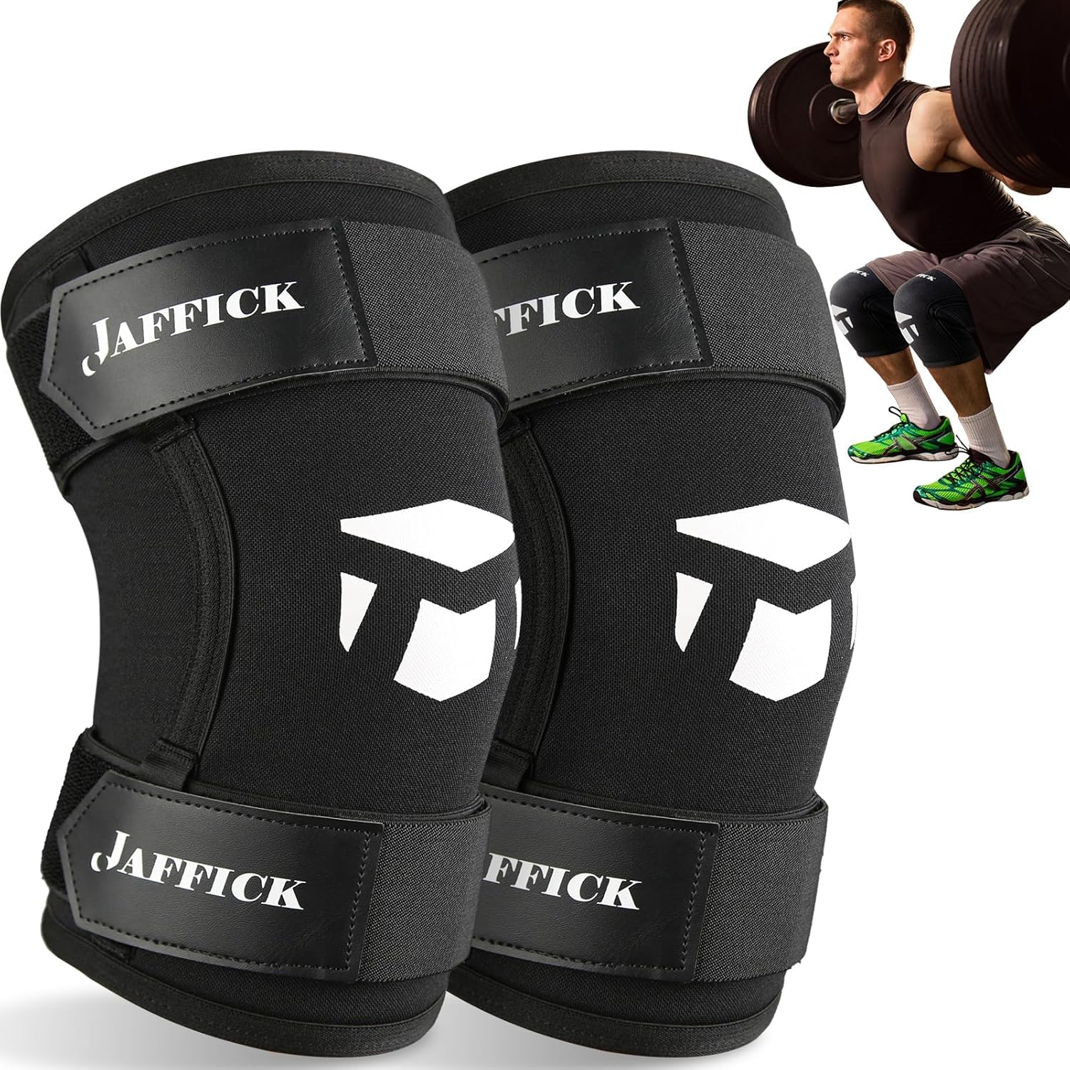 Photo 1 of Jaffick 7mm Neoprene Knee Sleeves Support (1 Pair) & Compression Wraps - Lifting Sleeve for The Best Squats Weightlifting, Powerlifting Squats, Fitness for Men & Women