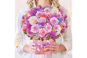 APOTODITO Birthday Cards, Birthday Card with Music and Light, Flower Bouquet 3D Card for Mom, Women, Wife (Birthday Purple Flower)