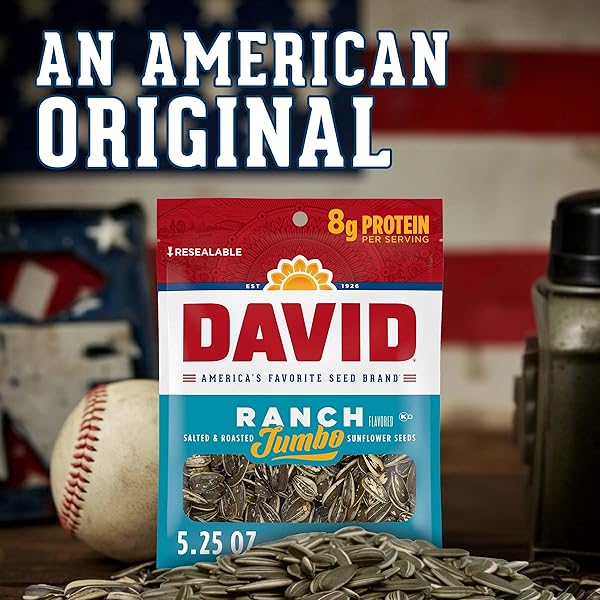 DAVID ROASTED AND SALTED JUMBO SUNFLOWER SEEDS, RANCH FLAVOR, 5.25OZ.