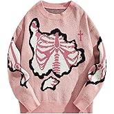 SOLY HUX Men's Y2K Skeleton Sweater Goth Grunge Skull Long Sleeve Pullover Jumper Graphic Alternative Sweaters