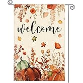 Cloudfomila Thanksgiving Fall Harvest Pumpkin Welcome Garden Flag 12 x 18 Inch, Autumn Grateful Orange Burlap Double Sided Small Flag Yard House Farmhouse Seasonal Holiday Patio Outside Decoration