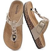 Sgadabe Thong Sandals for Women & Men，Non-slip Flip Flops with Cork Footbed Adjustable Buckle Summer Women Footwear Beach Essentials Slides(11 Women/10 Men)