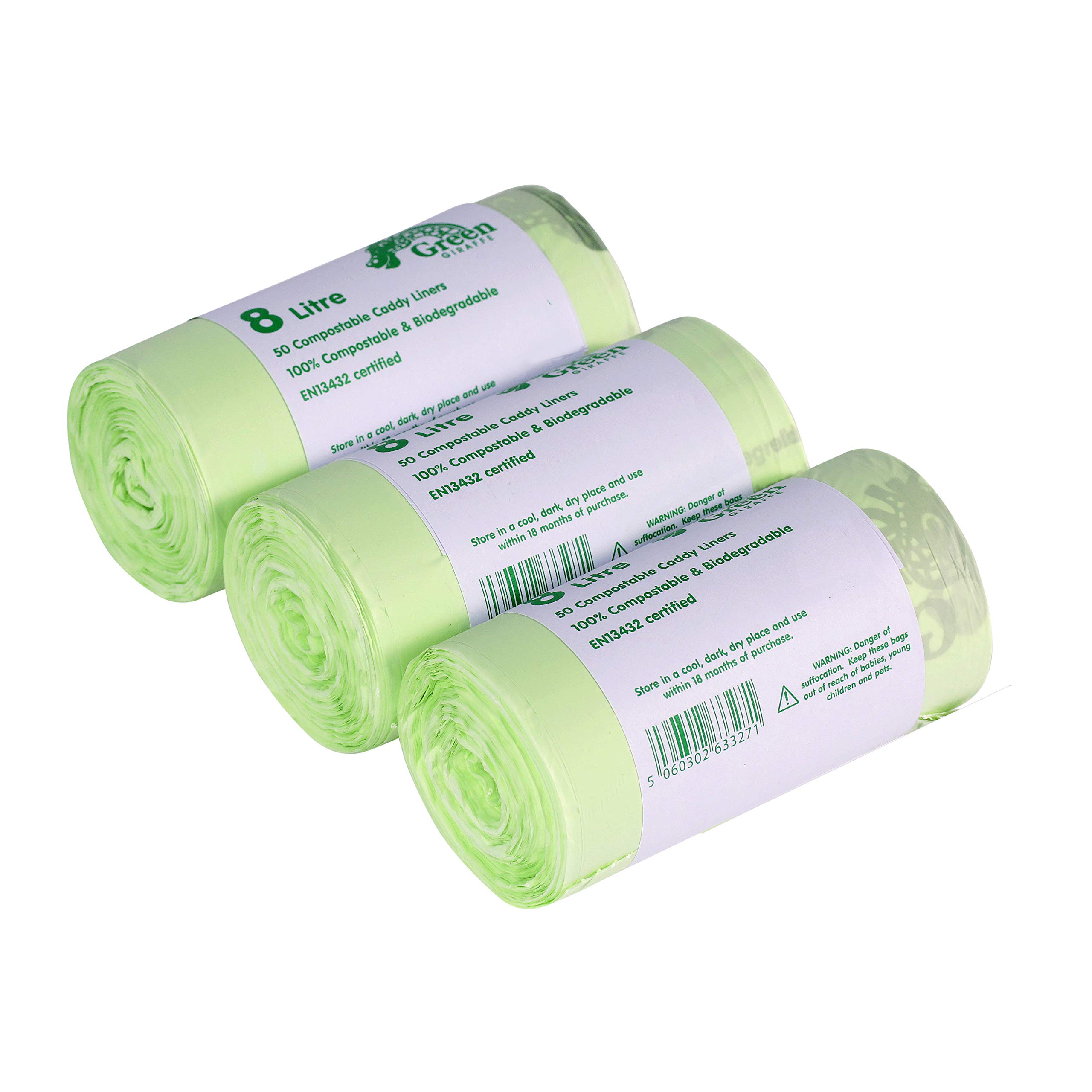 Green Giraffe 150 Count Compostable Caddy Liners for Food Waste Bin, 8 Liters