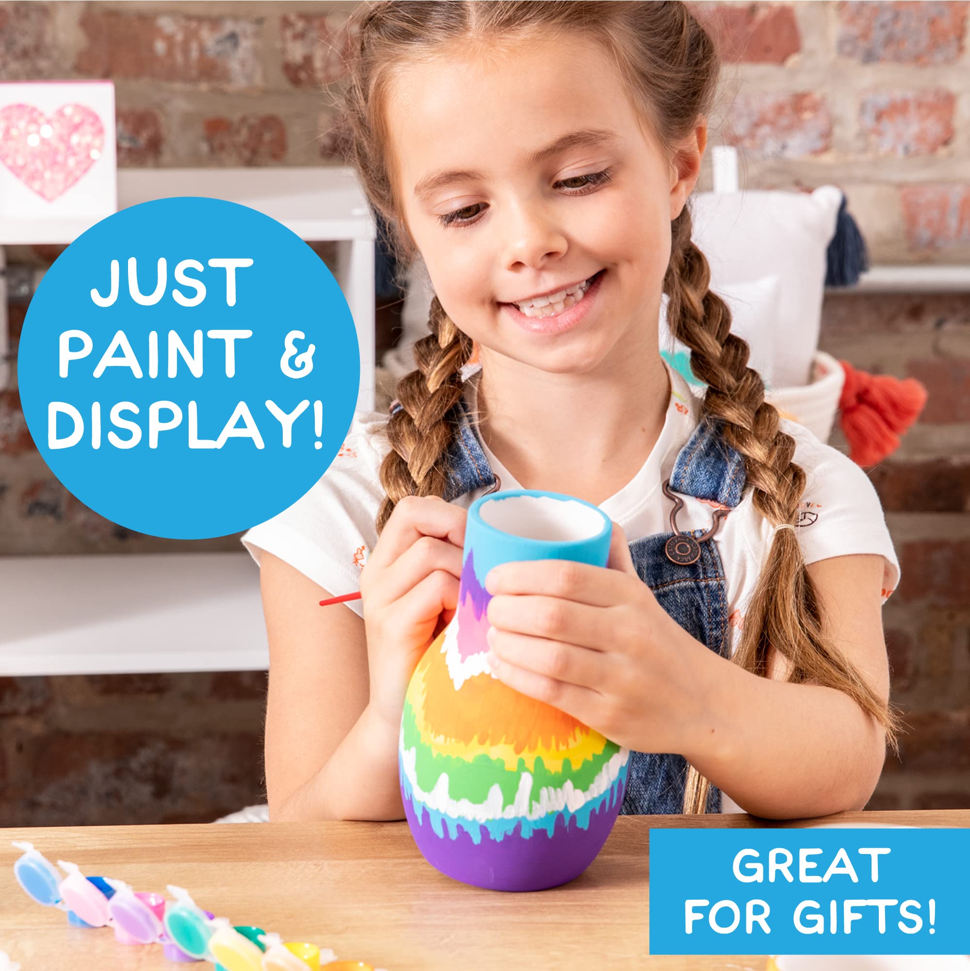 Made By Me Paint Your Own Ceramic Pottery, Fun Ceramic Painting Kit for Kids, Paint Your Own Ceramic Pottery Dish, Flower Pot, Vase & Bowl, Great Staycation Activity for Kids Ages 6, 7, 8, 9, Multi