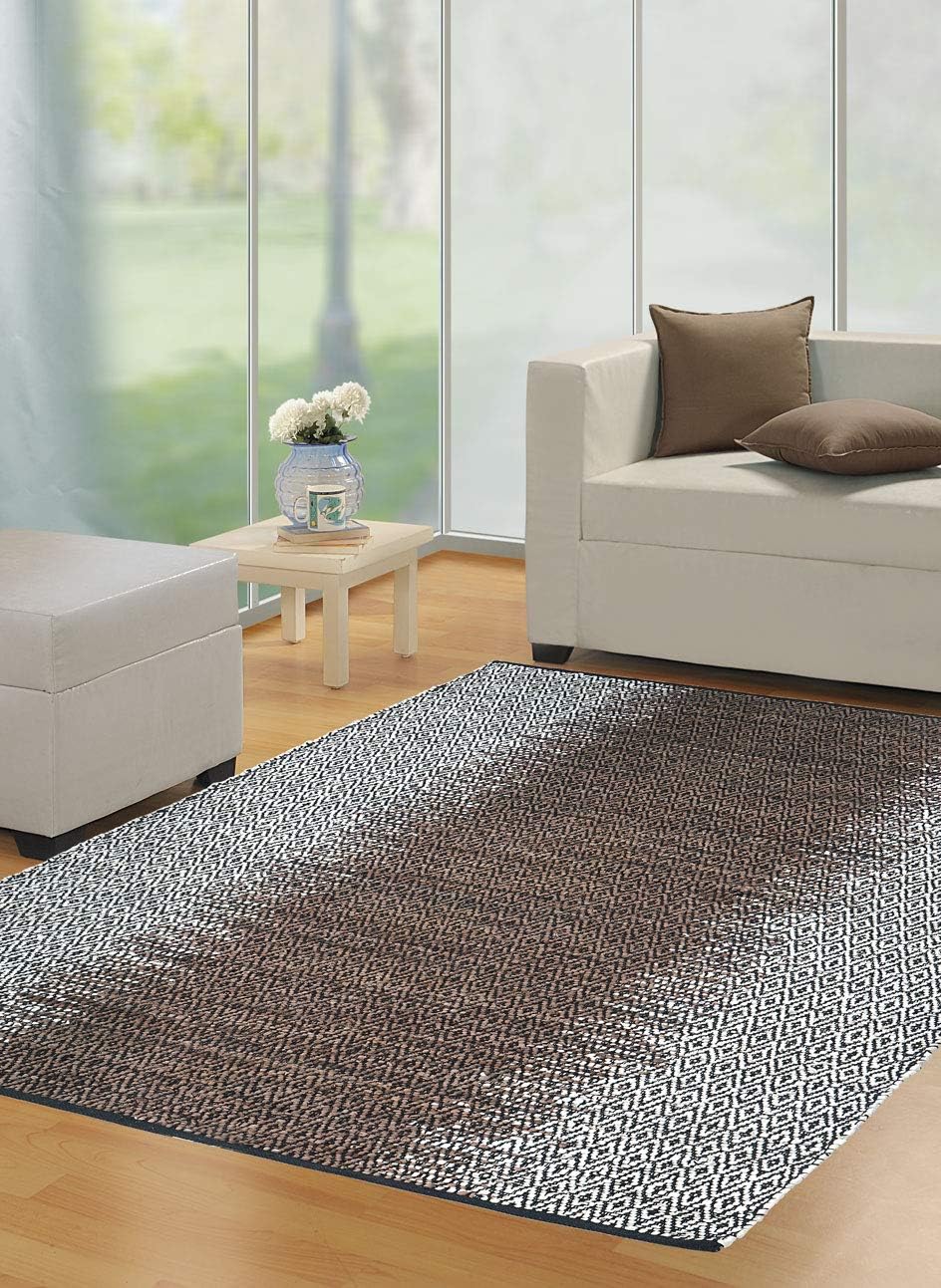 Handmade Contemporary Premium Vintage Recycled Leather Area Rug, 2 X 3 Feets (Natural + Brown), Perfect for Bed Room, Living Room, Kitchen, Kids Room, Loft, Gaming Zone, Office and More.