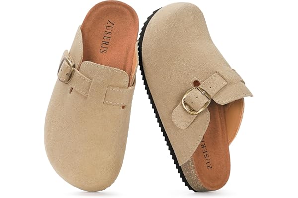 ZUSERIS Kids Suede Clogs Boys Girls Cork Potato Shoes | Slip-On Leather Mules,Adjustable Buckle,Clogs for Little Kids Boys Gi