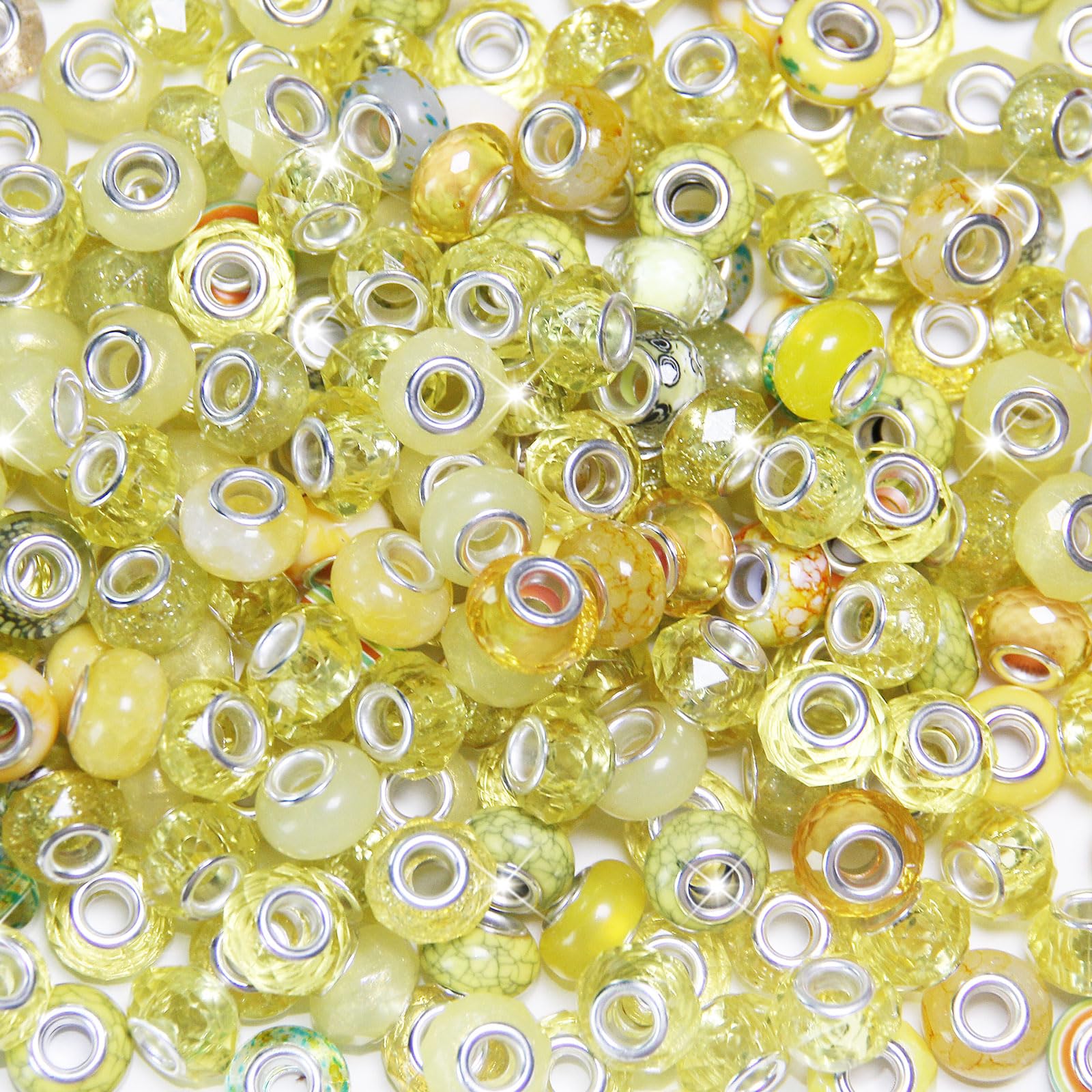 Photo 1 of 100 Pieces Large Hole Beads, Assorted European Craft Beads Yellow Big Hole Fairy Wands Garden Beads Large Hole Lampwork Spacer Beads for DIY Pens Charms Bracelet Necklace Jewelry Making Supplies