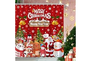 JWXCBIM Merry Christmas and Happy New Year Shower Curtain, Santa Claus Snowman Home Bathroom Decor, Polyester Cloth Fabric Bath Curtain with 12 Hooks (72x72 Inches, Christmas Red)