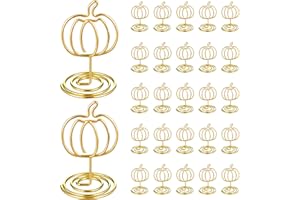 Rtteri 30 Pcs Gold Pumpkin Picture Holders 2 Inch Thanksgiving Fall Photo Card Table Number Holders Card Display Stands Pumpkin Centerpieces for Table Decor Thanksgiving Harvest Party Supplies