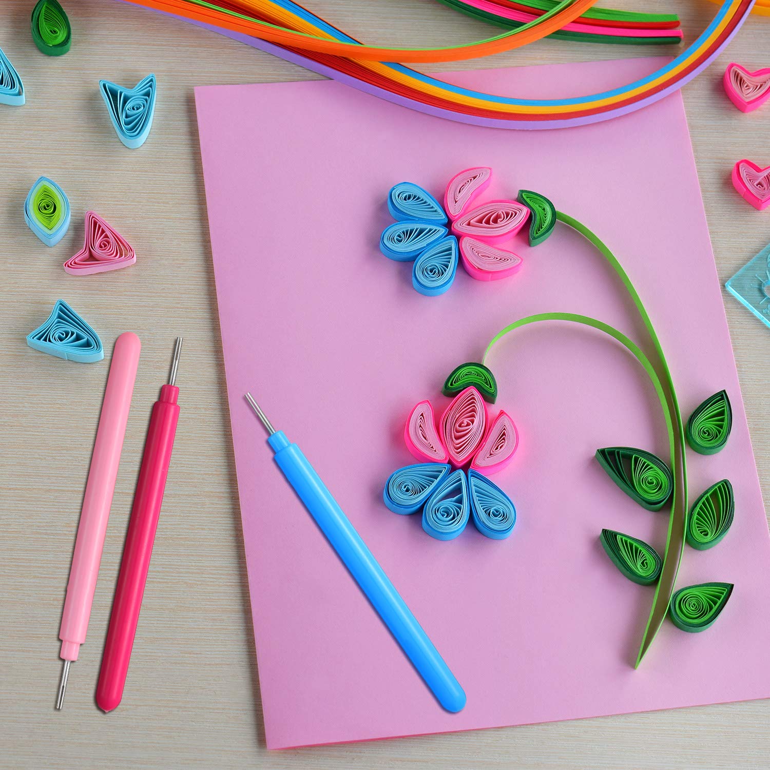 WILLBOND 24 Pieces Paper Quilling Tools Rolling Curling Quilling Needle Pen DIY Card Making Paper Pen for Art Craft Handmade Tools, 4 Colors