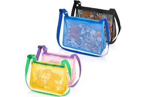 JOTO Beach Mesh Bag Shell Bags, 2 Large & 2 Standard Kids Sand Toy Seashell Collecting Bag for Picking up Shells, Adjustable 