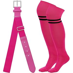 XZQTIVE Baseball Belt & Over the Knee Socks Combo Set Multi Colors Elastic Belt Non-Slip Socks for Toddler Youth Adult