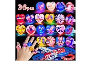 AIVEI 24Pcs Light up Rings 12Pcs Bracelets 4th/Fourth of July Accessories Party Favors Supplies Patriotic Wristbands Red White and Blue Independence Day Glow in the Dark Toys Memorial Day