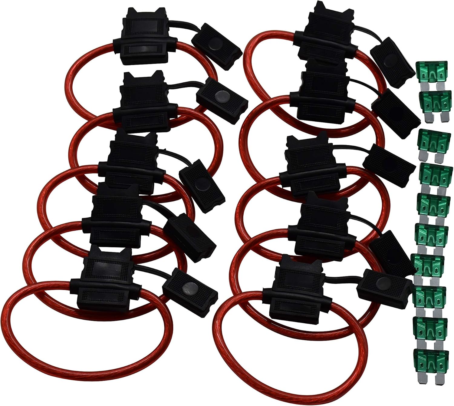 10 packIn line fuse holder 12AWG cable with 10pcs of 30A Standard Spade fuses ideal for car