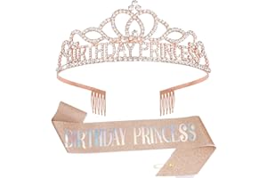 CIEHER Princess Crown & Sash - Birthday Tiara for Women & Girls - Decorations for Princess Birthday Gifts