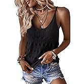 Allimy Womens Pointelle Knit Top V Neck Strappy Tank Tops Summer Sleeveless Blouses Shirts Tops