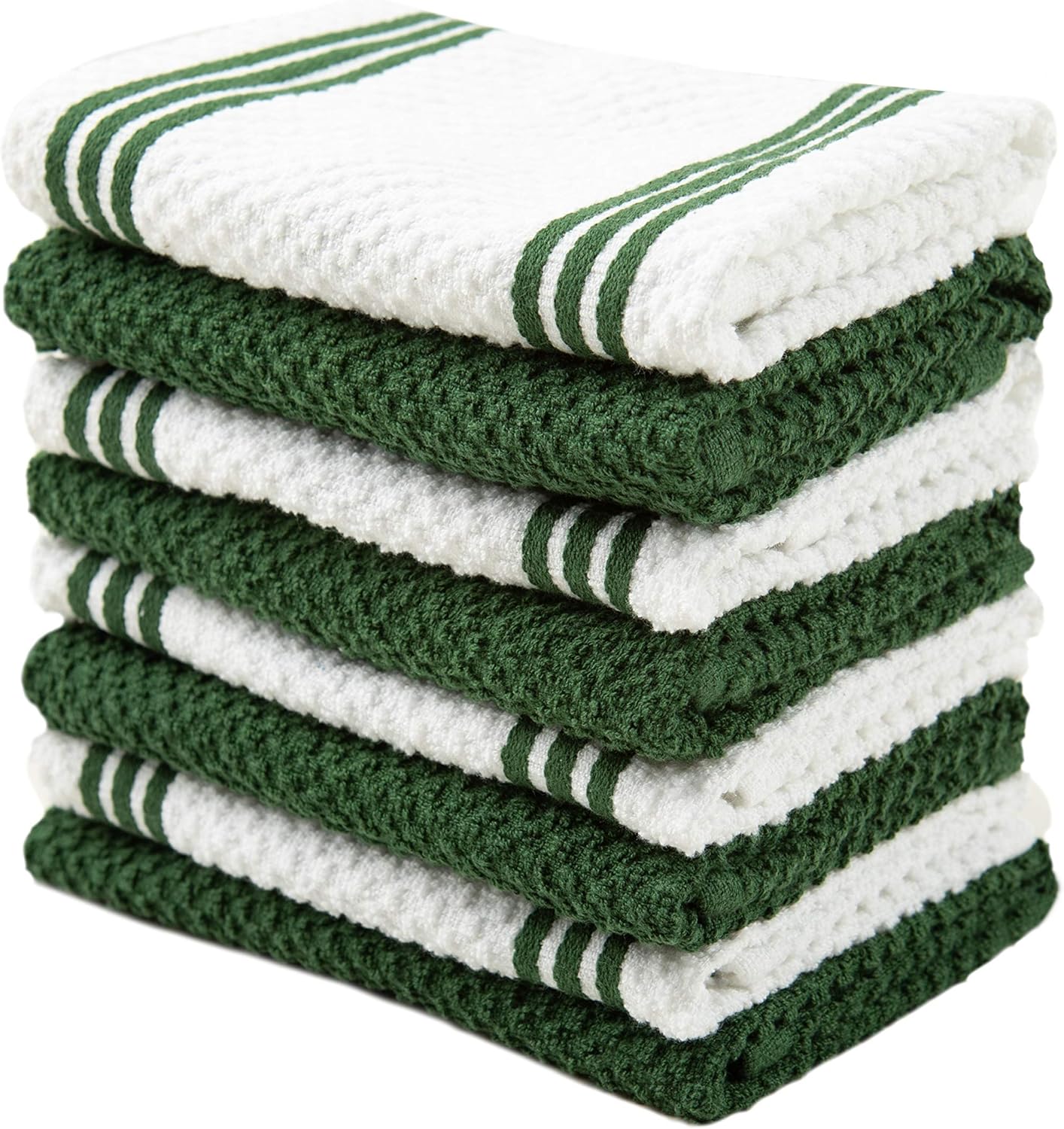 Sticky Toffee Cotton Terry Kitchen Dishcloth, Dark Green, 8 Pack, 12 in x 12 in