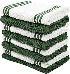 Sticky Toffee Cotton Terry Kitchen Dishcloth, Dark Green, 8 Pack, 12 in x 12 in