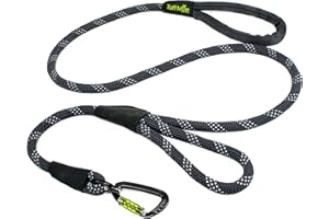 TUFF MUTT Rope Dog Leash 5ft Long, Two Traffic Handles, Heavy Duty, Reflective Double Handles Lead for Safety and Control Training, Leashes for Large Dogs or Medium Dogs, Dual Handles Leads (Gray)
