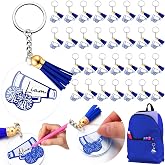 Canlierr 30 Pack Cheer Keychains Bulk, Cheerleader Gifts with Tassel, Acrylic Megaphone Team Spirit Gifts Writable Back