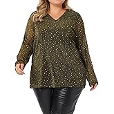 Agnes Orinda Plus Size Tops for Women Long Sleeve Glitter Club Party Shirt Sparkle Blouses