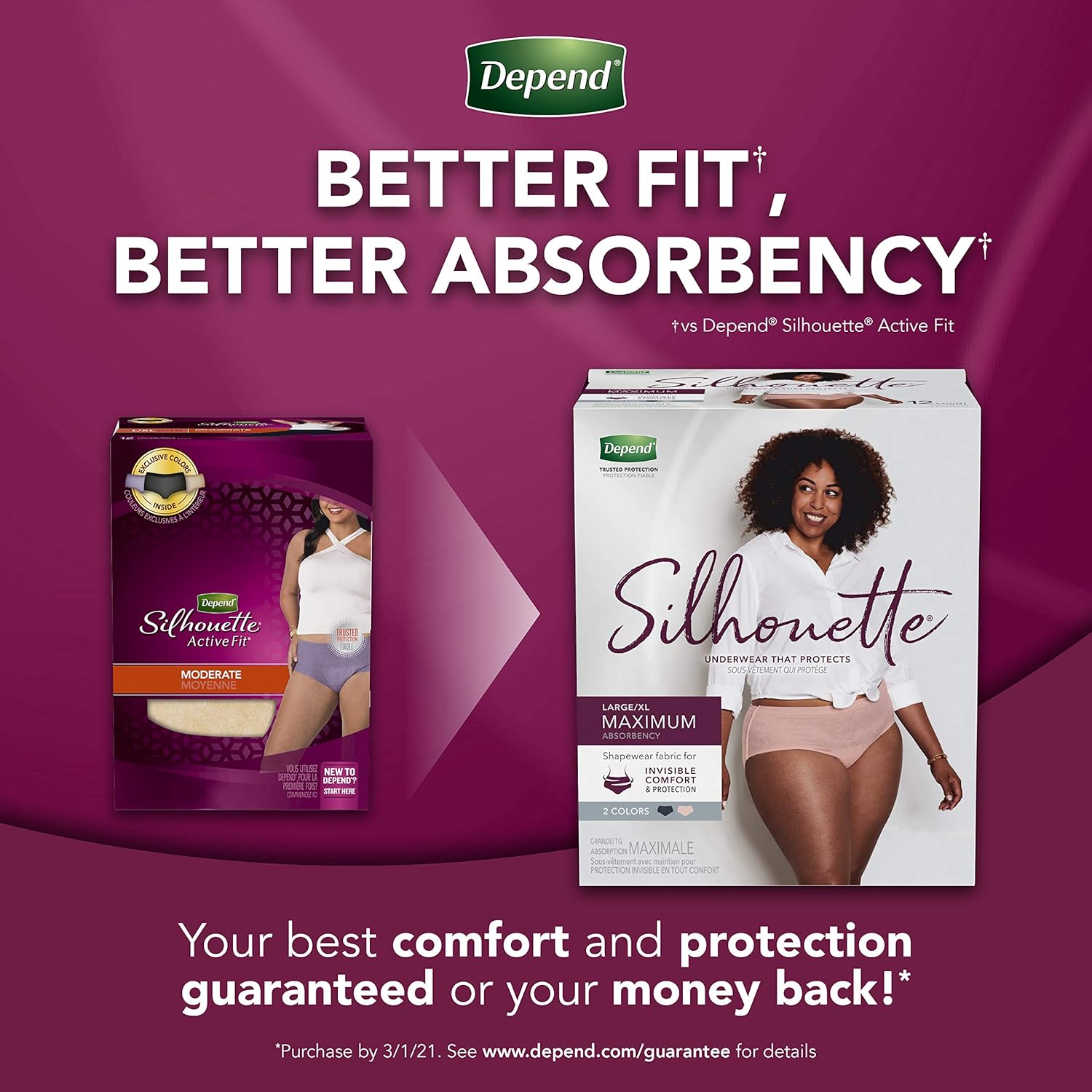 Depend Silhouette Incontinence Underwear for Women, Maximum Absorbency, Disposable, Large/Extra-Large, Pink, 52 Count (Packaging May Vary): Health & Personal Care