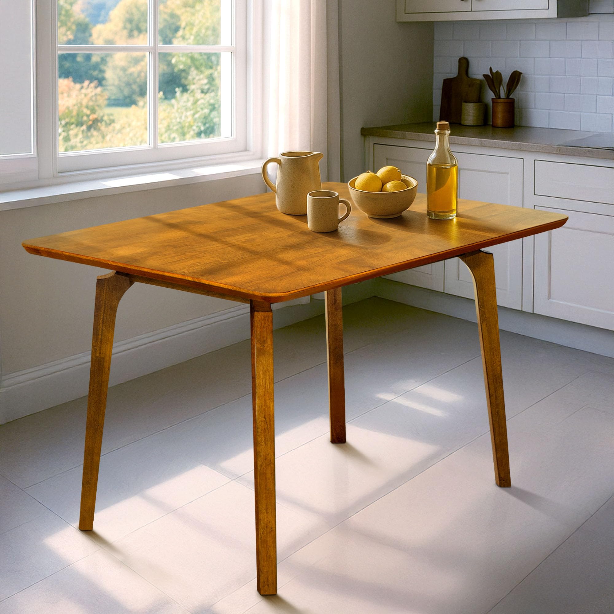 Photo 1 of Acacia Verve 48" Solid Wood Dining Table for 4, Rectangular Acacia Wood Kitchen Table, Modern Farmhouse Style, Rustic Natural Finish, Dining Room Furniture, Seats 4 Comfortably (Caramel)