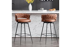 BFZ 26inch Bar Stools Set of 2, Counter Height Bar Stools, 180° Swivel Suede Fabric Stool Chairs with Woven Back and Footrest for Kitchen Island, Cafe, Pub, Bar Counter