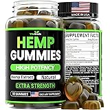 Hemp Gummies - Extra Strength - Great for Peace & Relaxation - Infused with Pure Hemp Oil Extract, Ashwagandha - L-Theanine -