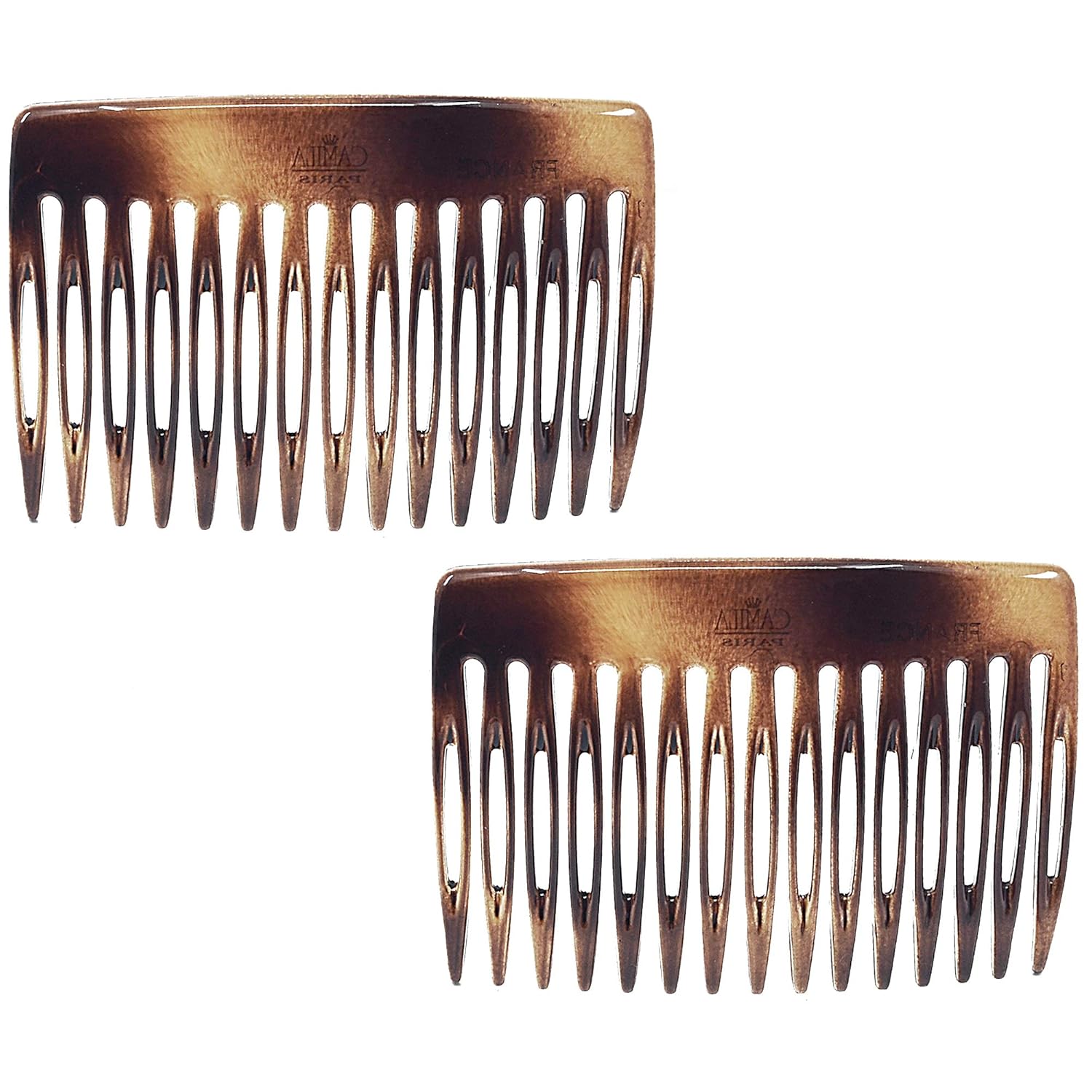 Camila Paris CP50/2 3 inch French Hair Side Combs Small Set of 2 Rounded, Flexible Durable Cellulose Hair Combs, Strong Hold Hair Clips for Women, No Slip Styling Girls Hair Accessories Made in France : Beauty
