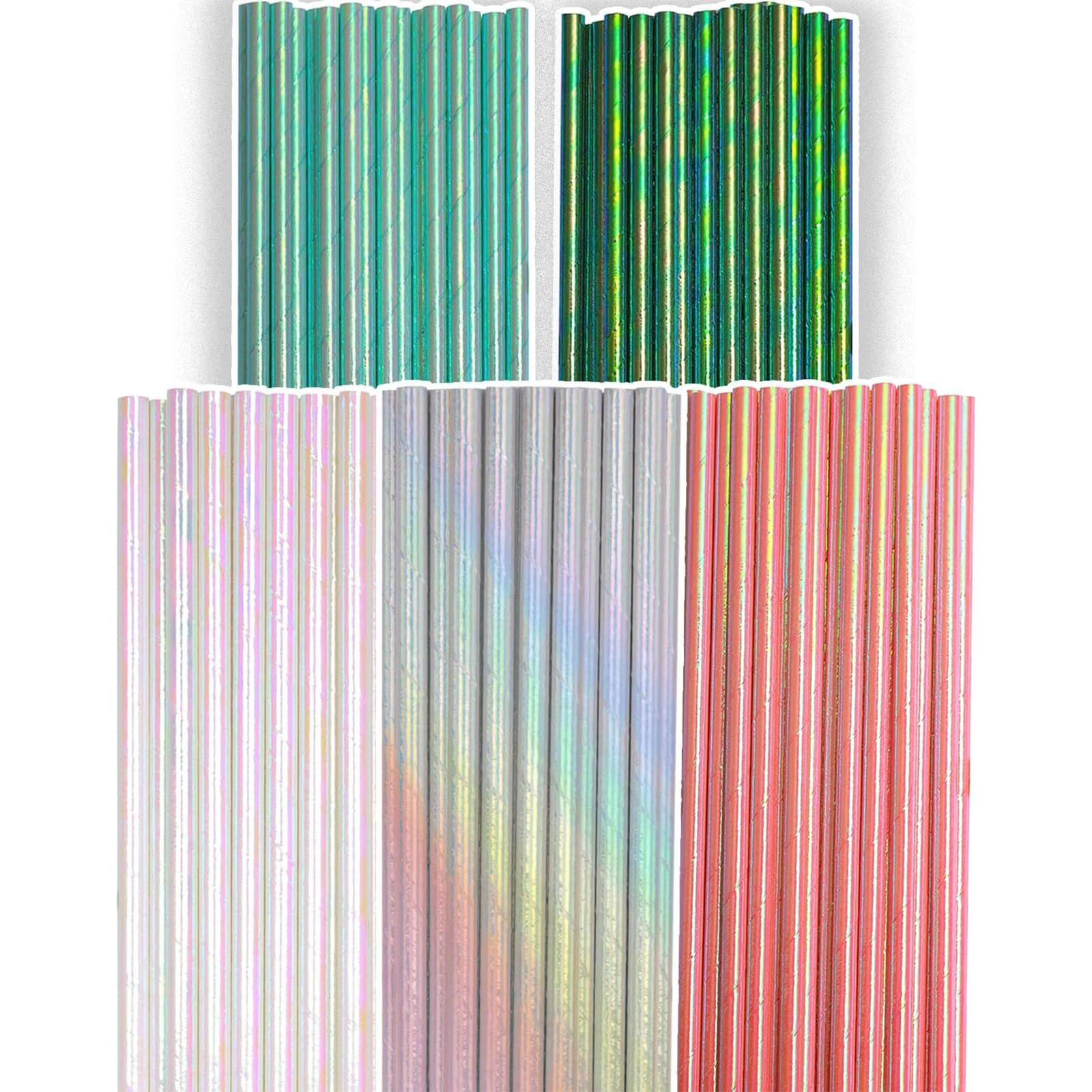 Gcardist 100pcs Iridescent Paper Straws for Drinking Disposable Sraws Disposable Straws Bulk（5 Color Muli）