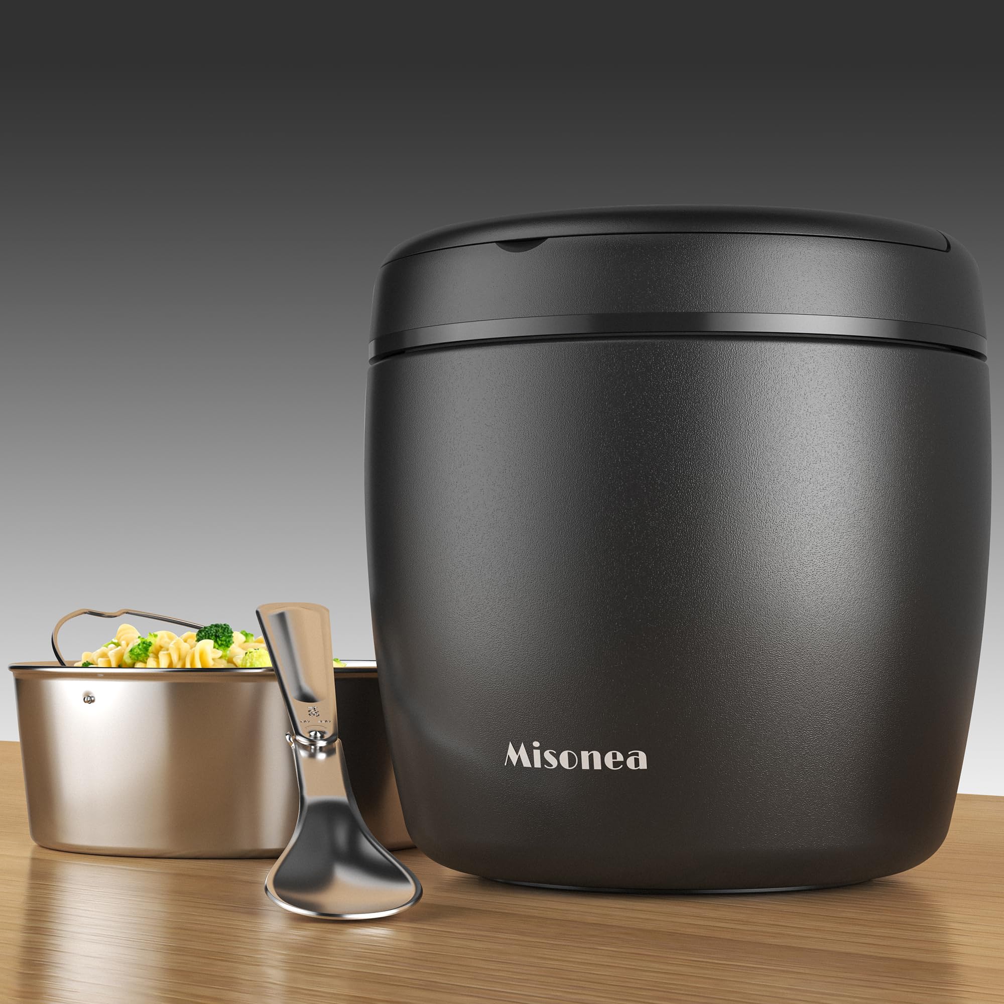 Photo 1 of Misonea Thermo for Hot Food 32OZ, Vacuum Insulated Food Jar for Adults, Stainless Steel Soup Thermo Wide Mouth Leakproof Lunch Containers with Spoon for School Office, Black
