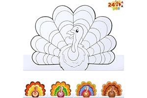 JOYIN 24 Pcs Thanksgiving Coloring Headbands, Color Your Own Turkey Crowns Kids Craft Set for Thanksgiving Kids School Activities Class Events Party Decoration Supplies