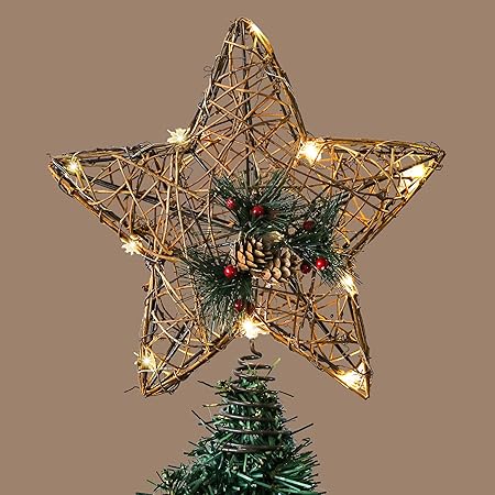Valery Madelyn Puntale Per Albero Illuminata Top Albero Di Natale Topper Metallo Natura Albero Di Natale Top A Batteria 10 Led Gialli Caldi Albero Con