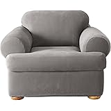 SURE FIT Stretch Pique Separate Seat T-Cushion Chair Slipcover - Flannel Gray (SF43754)