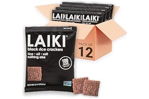 LAIKI Gluten Free Rice Crackers - Black | Low Sodium Healthy Snack | Vegan SEED-OIL FREE Snack | NON-GMO | GF Snack for Adults | Diabetic Friendly | Gluten Free Variety Pack | Clean & Vegan | Party Snack | Pack of 12