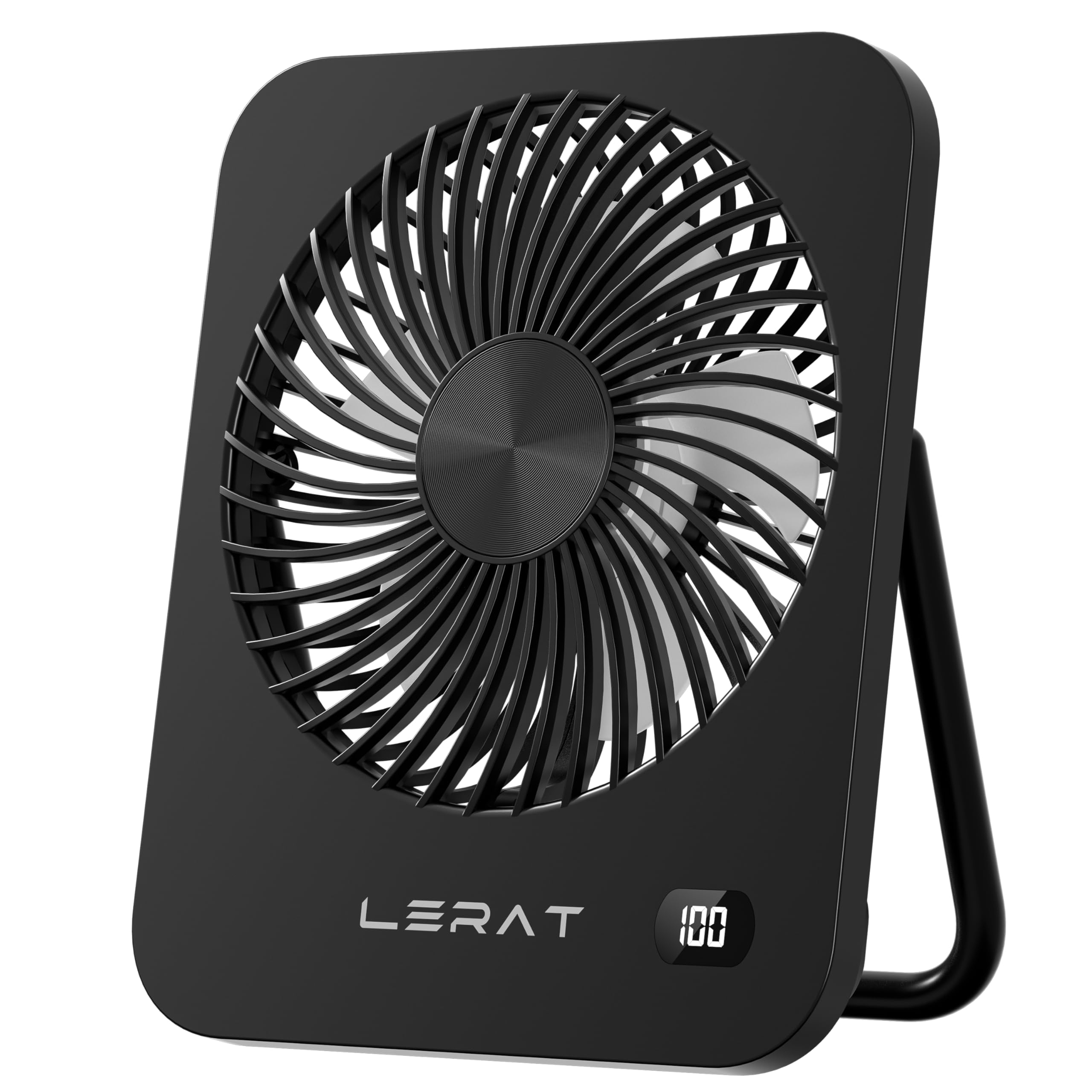 Lerat Portable Desk Fan with LED Display, 5-Speed Ultra-Quiet Foldable Mini Fan for Summer Cruise Travel