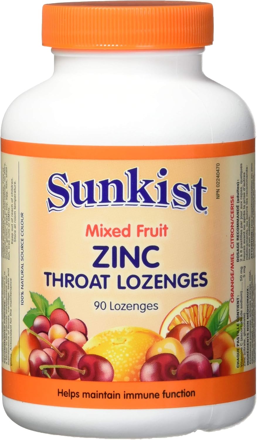 Sunkist Zinc Throat Lozenges with Vitamin C and Echinacea, 60mg, Mix