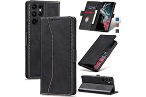 Jasonyu Flip Wallet Case for Samsung Galaxy S22 Ultra 5G,Leather Magnetic Folio Cover with Card Holder,Kickstand - TPU Shockproof Durable Protective Phone Case,Black