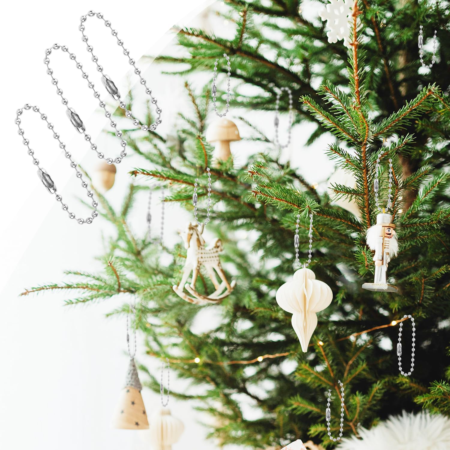 Yuntop 200 Pcs Silver 3.9 Inch / 10 cm Stainless Steel Ball Bead Chain with Locking Clasp for Jewelry Making, DIY Crafts, Hanging Christmas Decoration