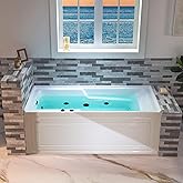 WOODBRIDGE 60" Alcove Acrylic Rectangular Whirlpool Heated Jetted Tub in White with Left Drain, Matte Black pop-up Drain Incl